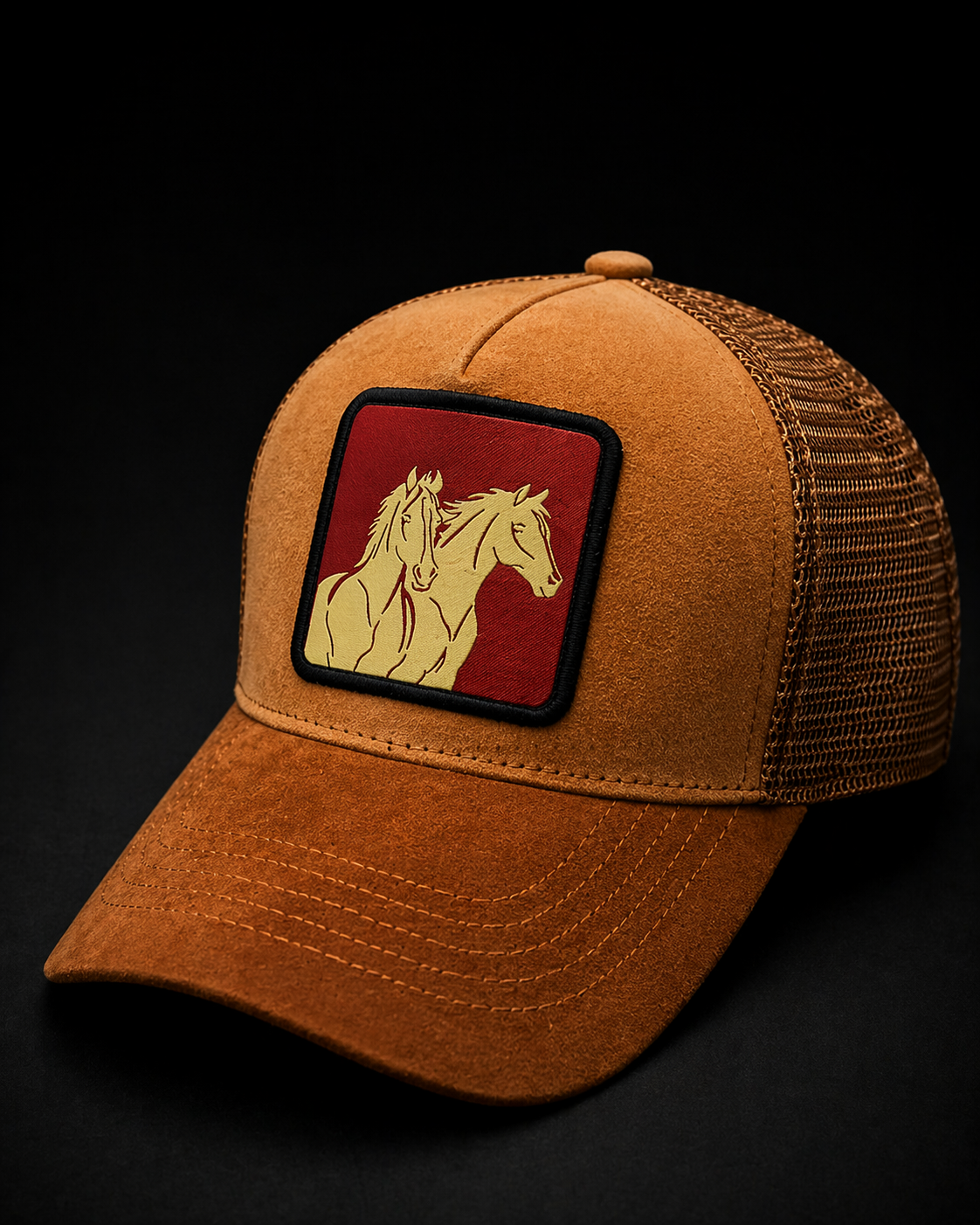 Trucker cap with horse patch