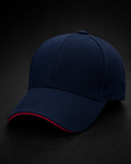 Navy blue cap with red trim