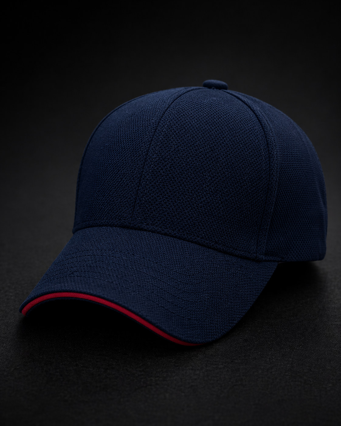 Navy blue cap with red trim